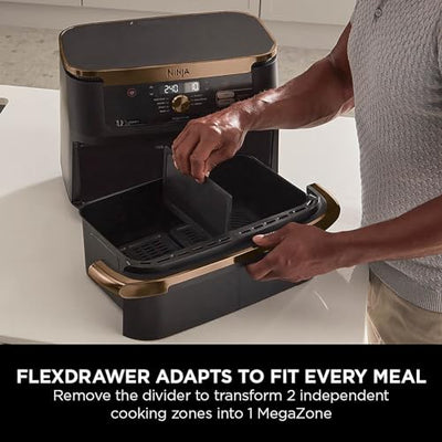 Ninja Foodi FlexDrawer Air Fryer, Dual Zone with Removable Divider, Large 10.4L Drawer, 7-in-1