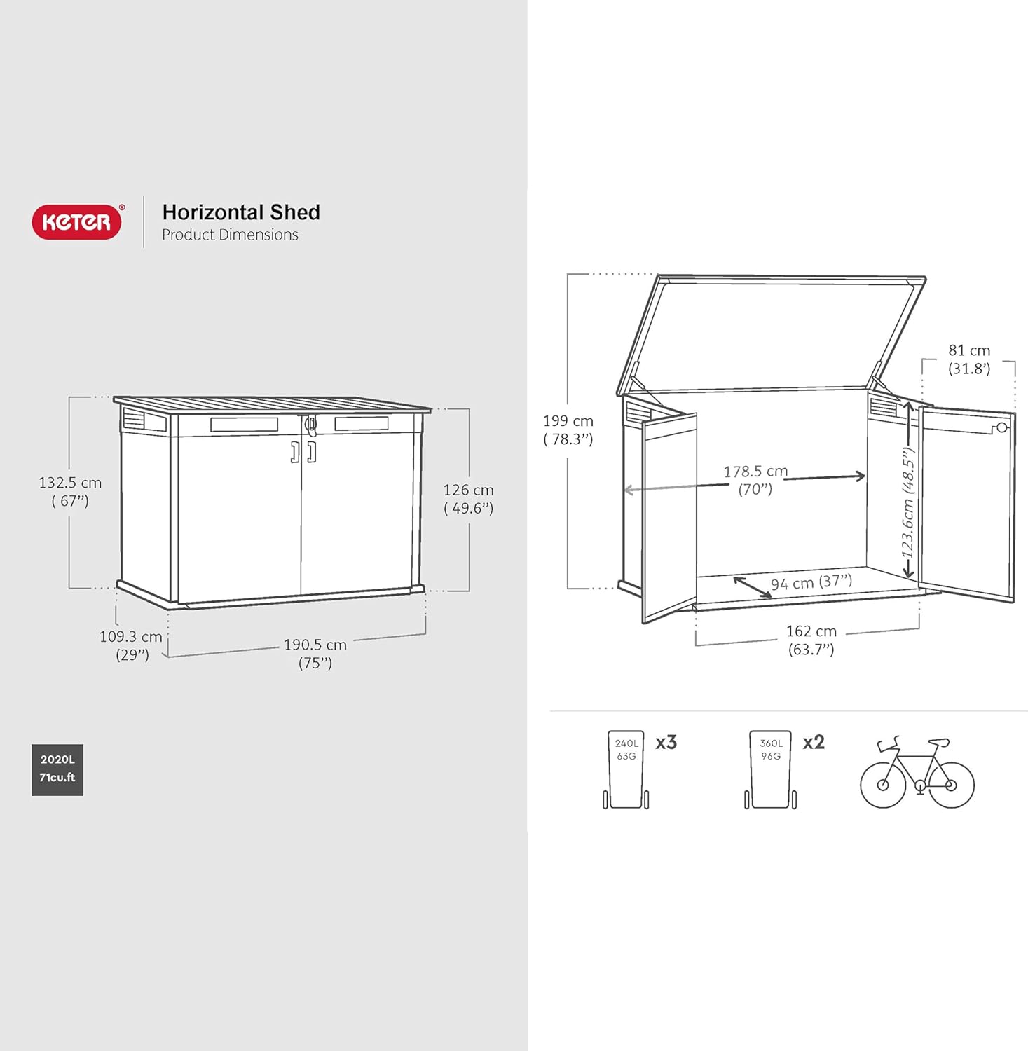 Horizontal Outdoor Storage Shed with Double Doors